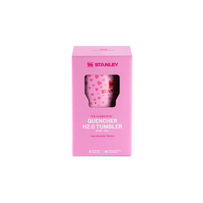 Embalagem do Copo Quencher com alça Stanley | 591ml na cor rosa, mostrando o design sofisticado e durabilidade.