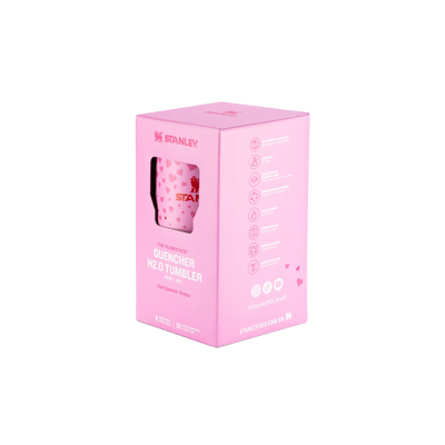 Copo Quencher com alça Stanley | 591ml em embalagem rosa, ideal para hidratação prática e estilo com isolamento a vácuo de parede dupla.