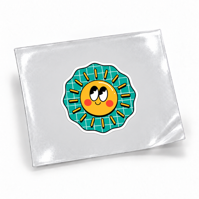 Sol Retrô — sticker UV DTF individual com verniz — apresentação