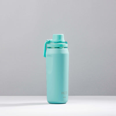 Garrafa Térmica PACCO Vyta 500ml em aço inoxidável azul-claro com isolamento térmico de parede dupla.