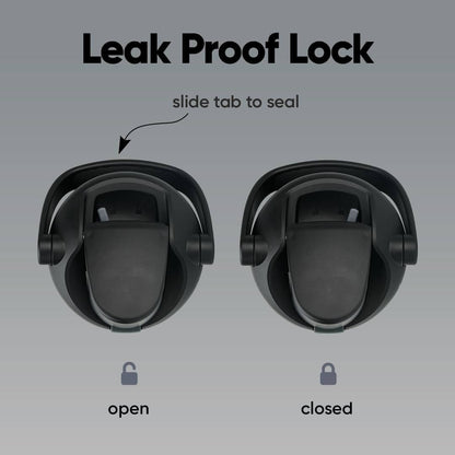 Tampa com trava à prova de vazamentos da Garrafa Térmica Owala FreeSip Sway - 887ml, aberta e fechada, com alça "bucket handle".