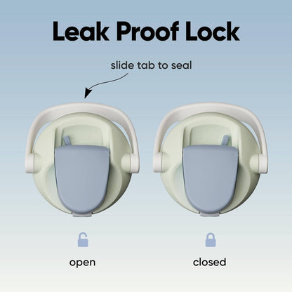 Tampa com trava antifuga da Garrafa Térmica Owala FreeSip Sway - 887ml, aberta e fechada, destacando o design ergonômico e a alça.