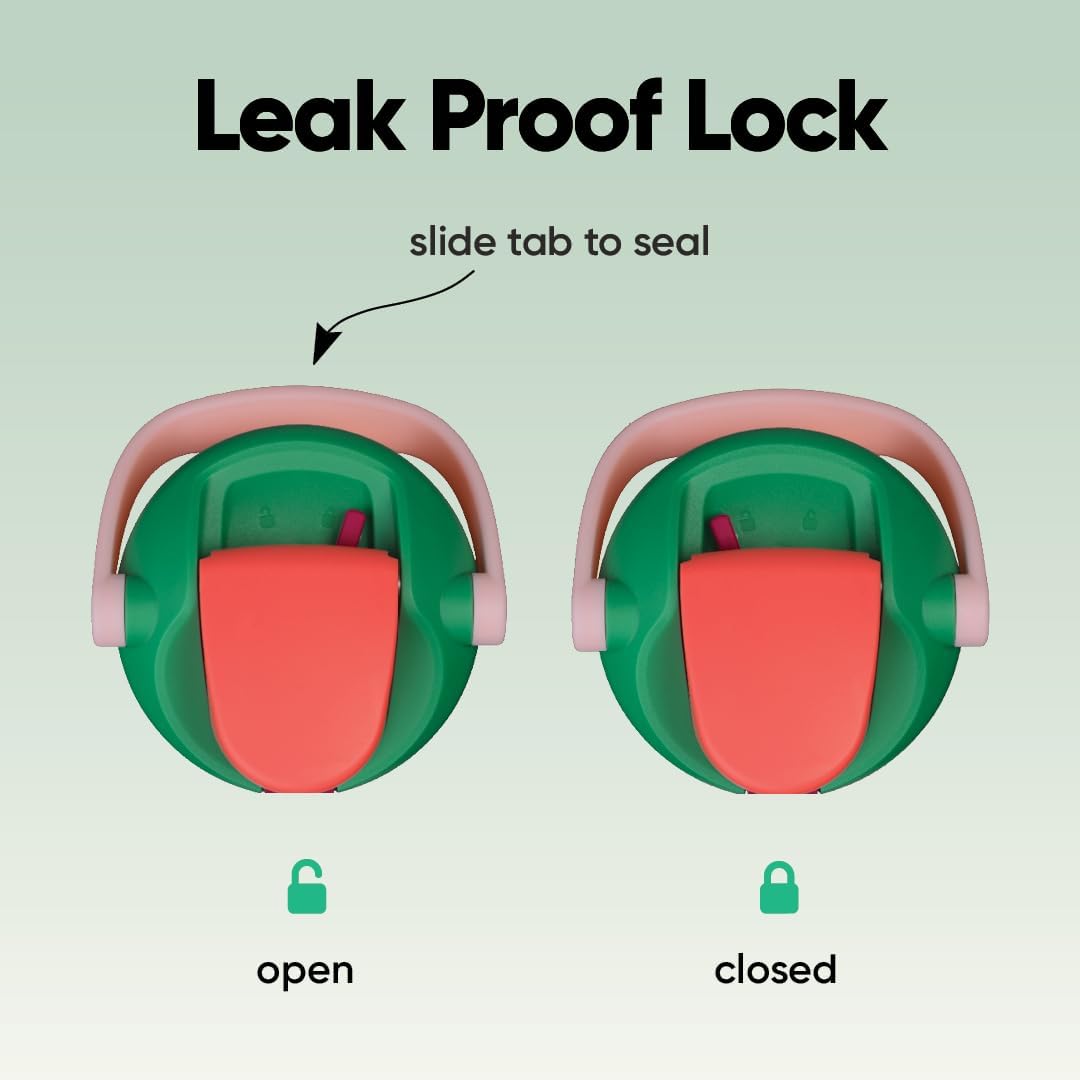 Leak-proof lid of Garrafa Térmica Owala FreeSip Sway - 1185ml with open and closed positions shown, highlighting slide tab seal.