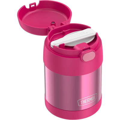 Pote Térmico Thermos ® 283g Funtainer rosa com colher embutida, ideal para manter refeições infantis na temperatura certa.
