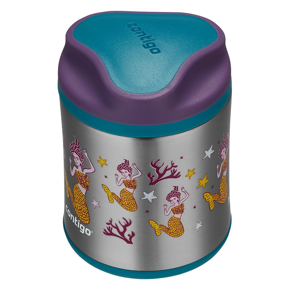 Pote Térmico Kids Contigo (284 ml) Inox Sereia, vista frontal com tampa fechada, foto 5 de 7