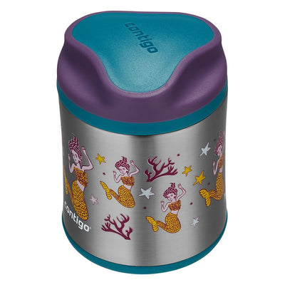 Pote Térmico Kids Contigo (284 ml) Inox Sereia, vista frontal com tampa fechada, foto 5 de 7