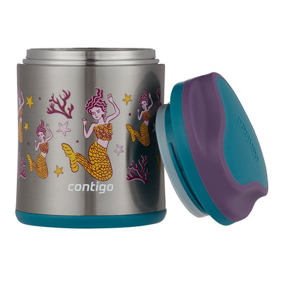 Pote Térmico Kids Contigo (284 ml) Inox Sereia, kit com os itens juntos