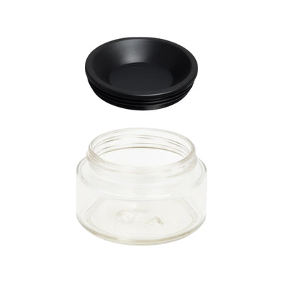 Pote hermético para Activate Shaker em vidro com tampa preta, ideal para suplementos e snacks, compatível com estilo Stanley.