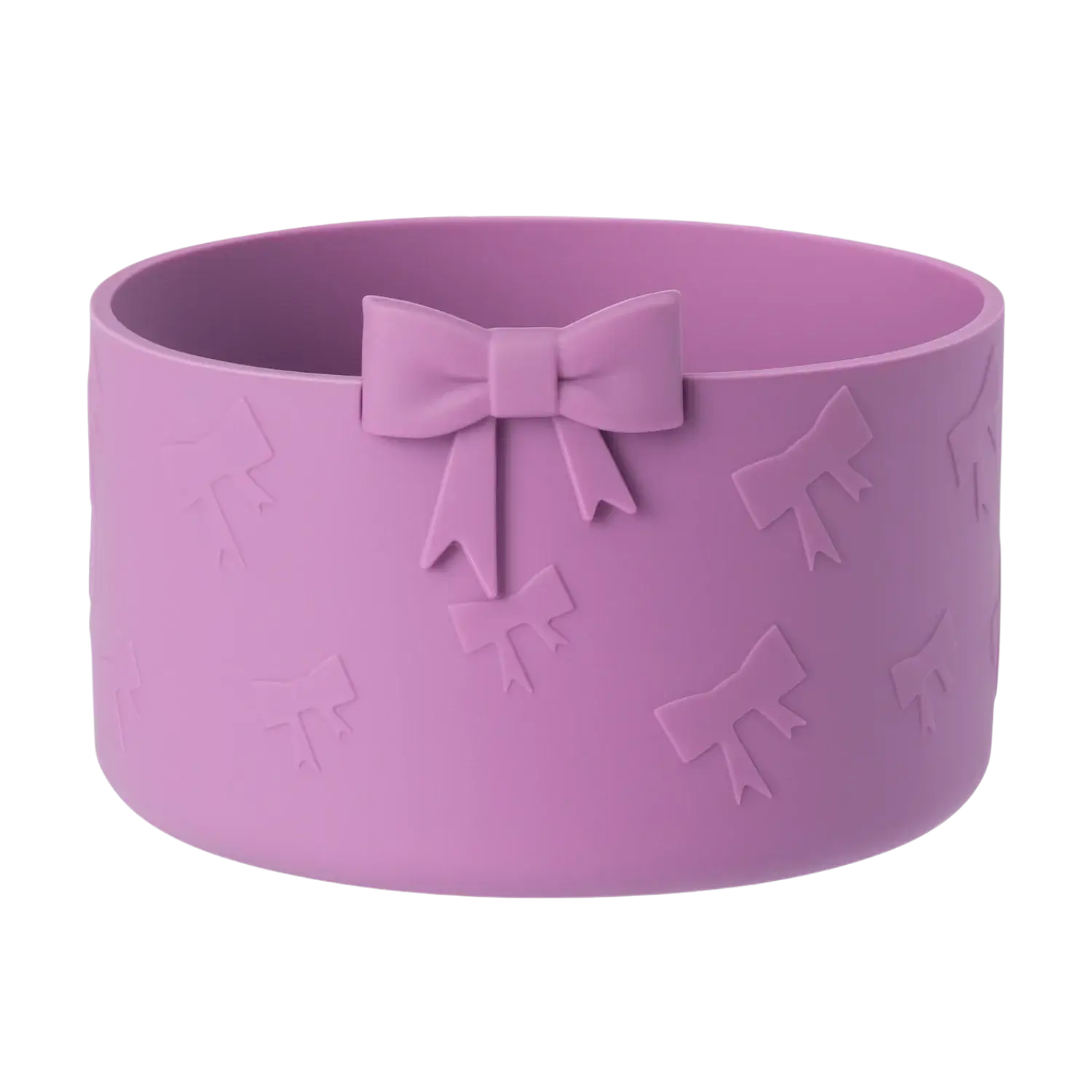 Protetor de Silicone - Laços em cor lilás para copo ou garrafa, oferece proteção contra impactos e ruídos. Essencial para isolamento térmico.