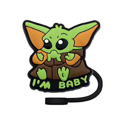 Protetor de Canudo Quencher - Variados com design criativo de personagem verde e texto 'I'm Baby' para higiene e proteção.