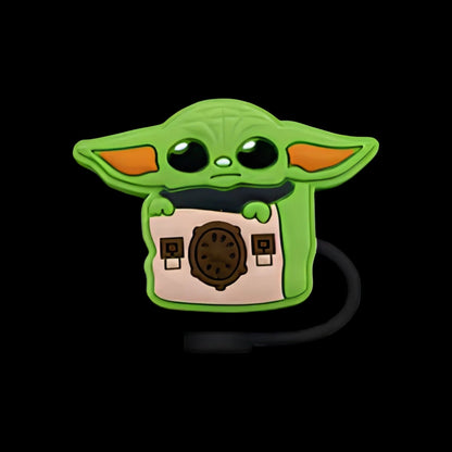 Protetor de Canudo Quencher - Variados em silicone com design criativo de personagem verde, ideal para proteger canudos de sujeira.