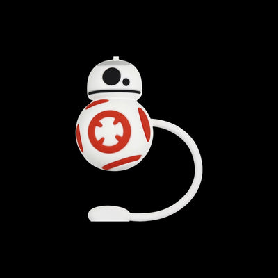 Protetor de Canudo Quencher - Variados em formato de robô branco e laranja, feito em silicone atóxico para proteção e higiene diariamente.