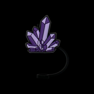 Protetor de Canudo Quencher - Variados com design de cristal roxo em silicone flexível e atóxico para higiene e estilo.
