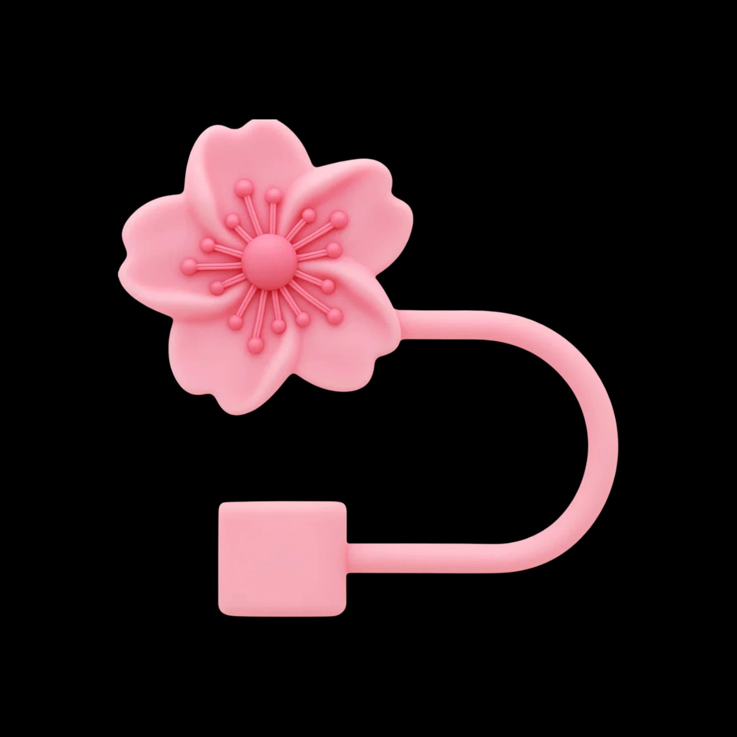 Protetor de Canudo Quencher - Variados em silicone rosa com design de flor, acessório criativo para higiene e proteção de canudos.