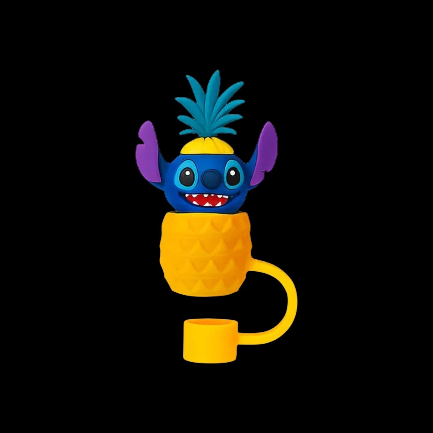 Protetor de Canudo Quencher - Variados em silicone com design criativo de abacaxi e personagem azul divertido, para higiene e estilo.