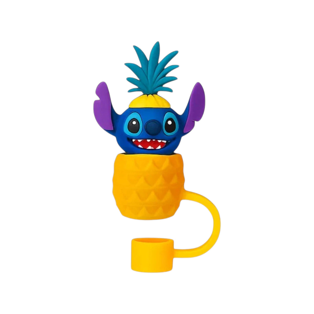 Protetor de Canudo Quencher - Variados em silicone com design criativo de abacaxi e personagem azul divertido, para higiene e estilo.