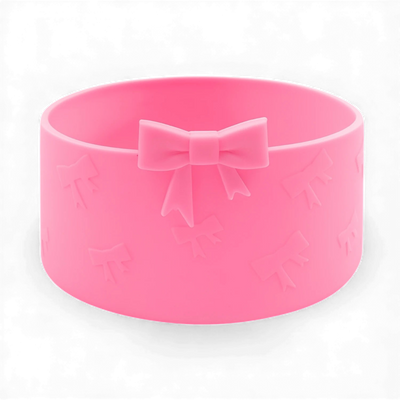 Protetor de Silicone - Laços cor-de-rosa para copo ou garrafa, absorve impactos, reduz ruídos, evita amassados.