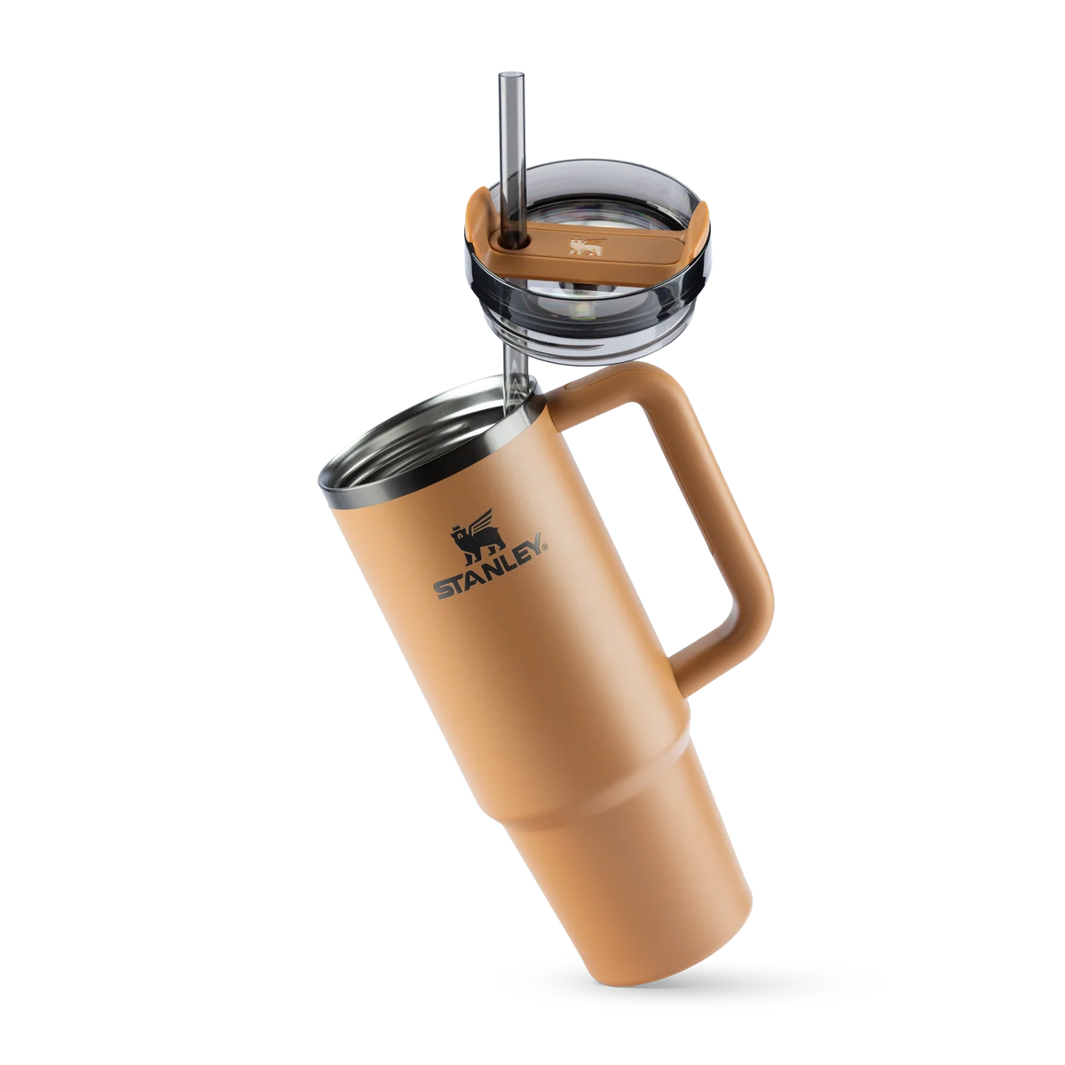 Copo Quencher Stanley 887ml com isolamento a vácuo e tampa ergonômica em design moderno para hidratação prolongada.