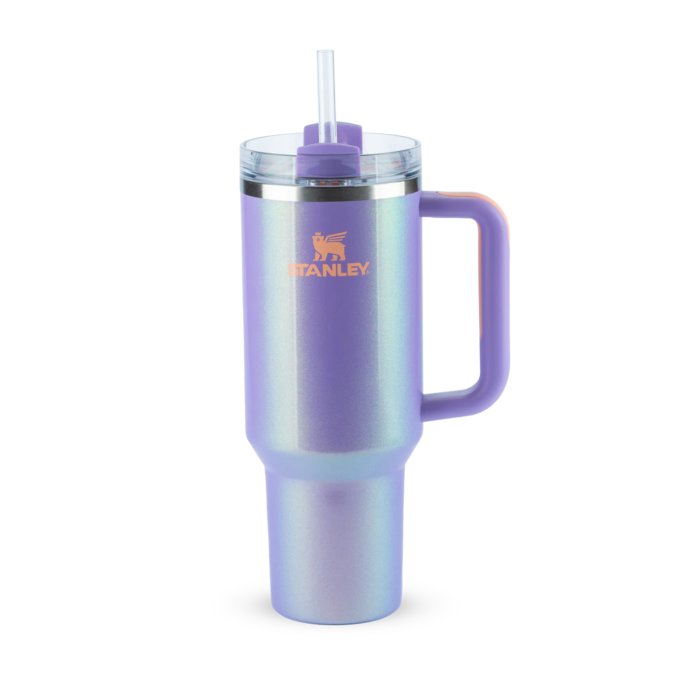 Copo Quencher Stanley 1,18L com alça ergonômica e tampa FlowState roxa, ideal para hidratação no dia a dia.