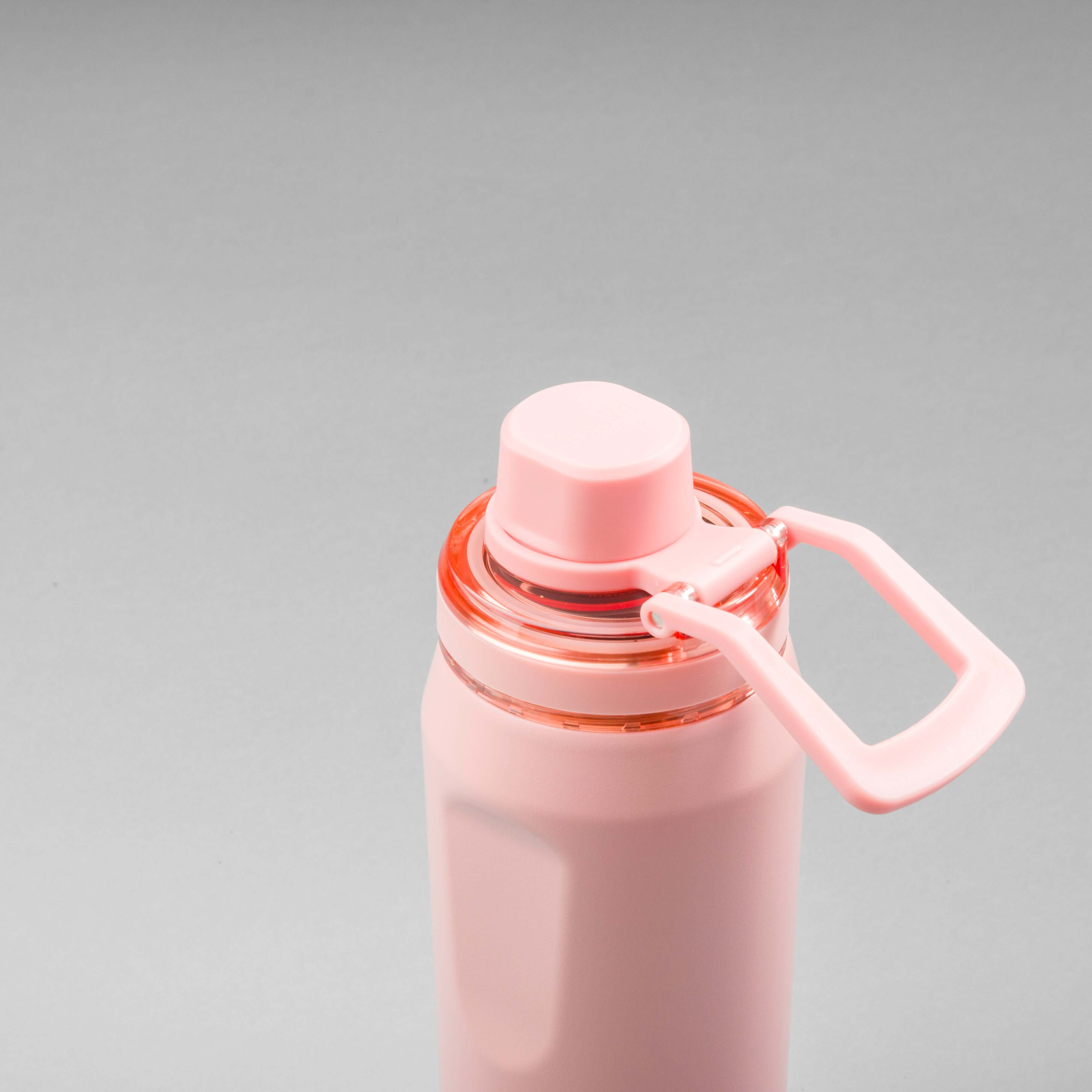Garrafa Térmica PACCO Vyta 500ml compacta e sofisticada, em aço inox, com isolamento a vácuo de parede dupla, cor rosa.