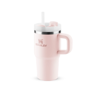 Copo Quencher com alça Stanley | 591ml em rosa, com alça ergonômica e canudo, isolamento a vácuo para bebidas geladas.
