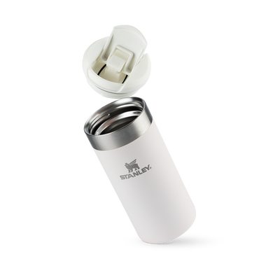 Garrafa Térmica Aerolight Transit | 354ml branca com tampa aberta, ideal para bebidas quentes ou frias, mantendo a temperatura por horas.