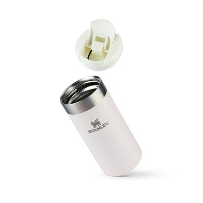 Garrafa Térmica Aerolight Transit | 354ml branca desmontada com tampa ao lado, ideal para bebidas quentes e frias.