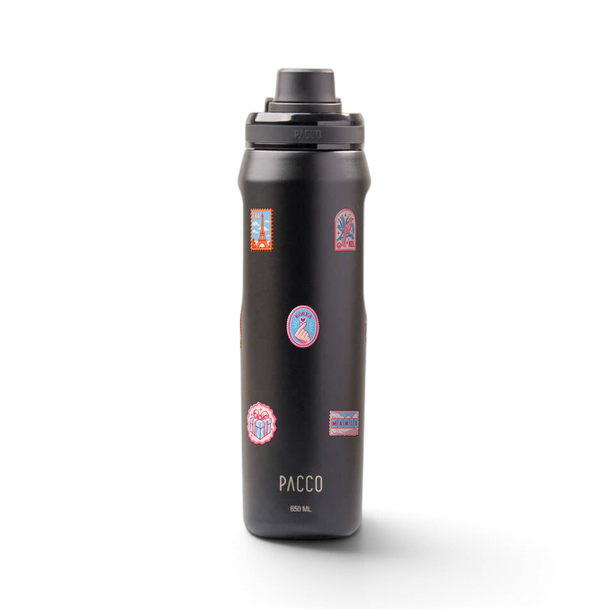 Garrafa Térmica PACCO Vyta 650ml Selos de Viagem Preta