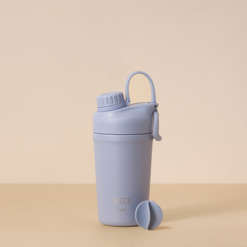 Copo Térmico PACCO Shaker 600ml em cor neutra com tampa, ideal para isolamento térmico e uso em academias ou viagens.