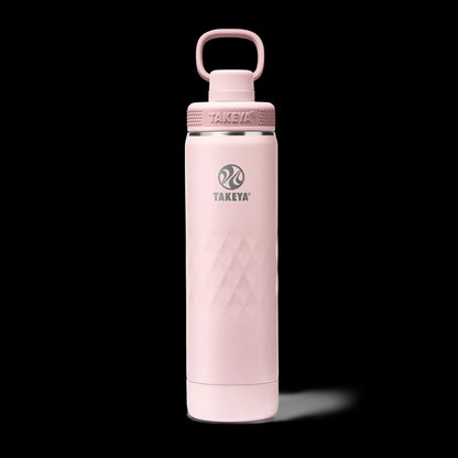 Garrafa Térmica Takeya 650ml Spout Lid Sport rosa, design moderno, mantém bebidas quentes 14h e frias 36h, ideal para esportes.