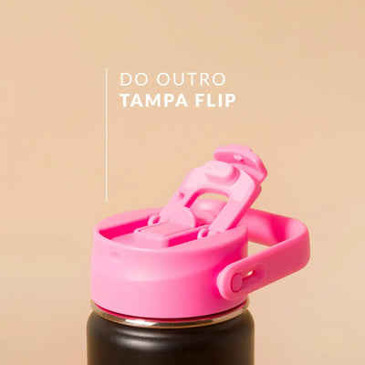 Tampa PACCO Duo com tampa flip rosa e vedação em silicone para opções de hidratação prática.