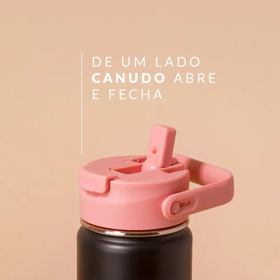 Tampa PACCO Duo com tampa flip rosa e canudo abre e fecha, ideal para manter a hidratação em diversos momentos.