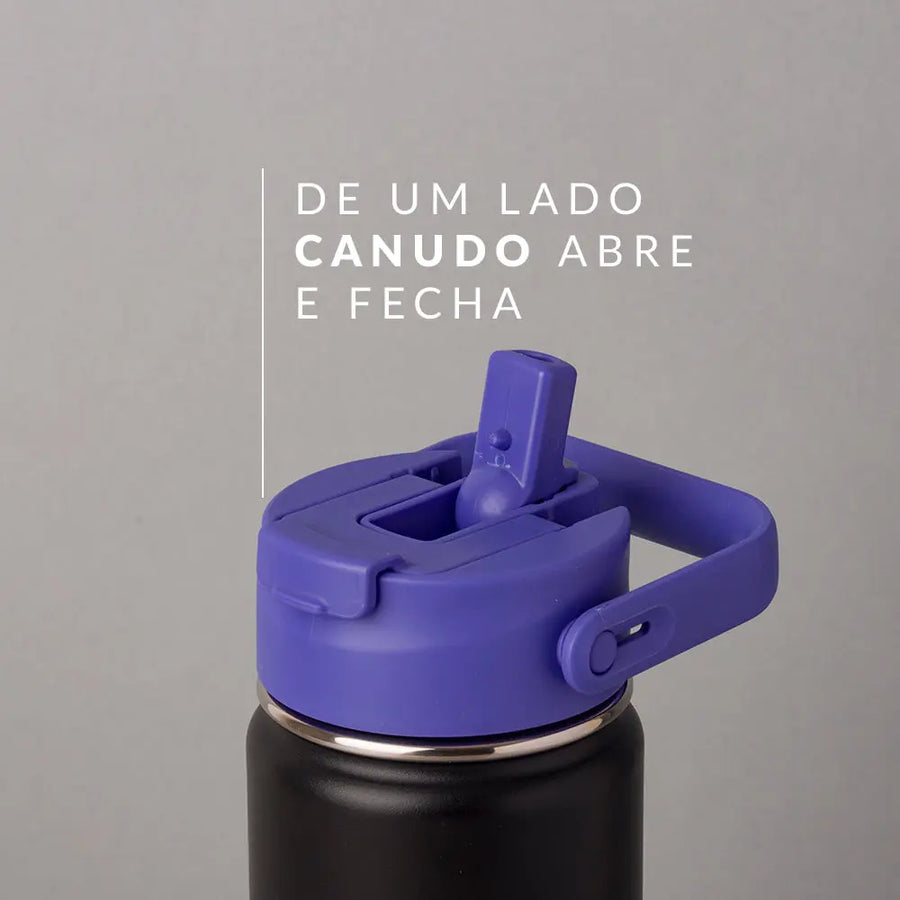 Tampa PACCO Duo com canudo abre e fecha, vedação em silicone, perfeita para hidratação diária.