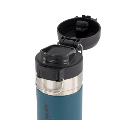 Tampa para Garrafa Quick Flip em garrafa azul aberta para visualização de tampa de alta qualidade.