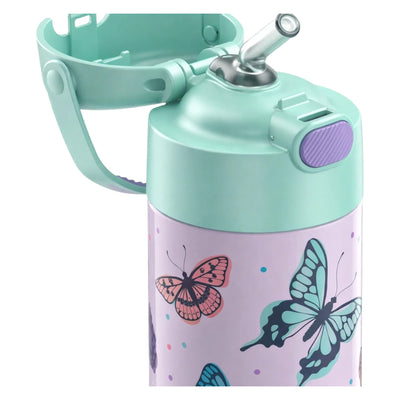Garrafa Térmica Funtainer Thermos - 355ml com estampa de borboletas e canudo retrátil