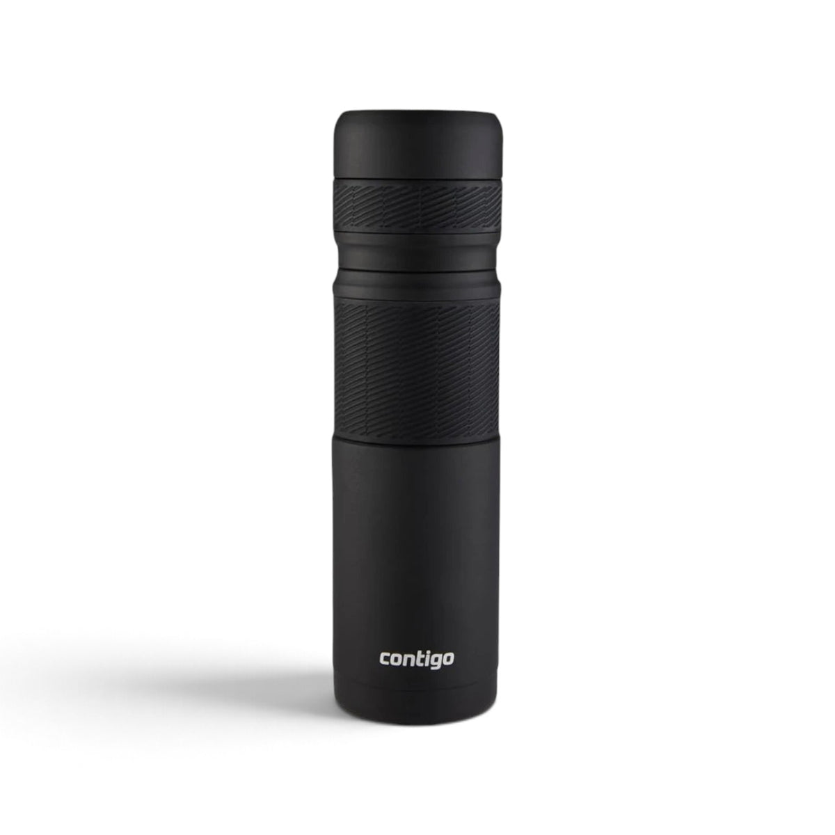Garrafa Termica Inox 739 ml Preto Contigo Preta, vista frontal com tampa fechada