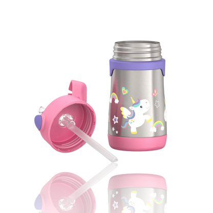 Garrafa Térmica Thermos baby - 290ml com design infantil de unicórnio e isolamento a vácuo, ideal para segurança e durabilidade.