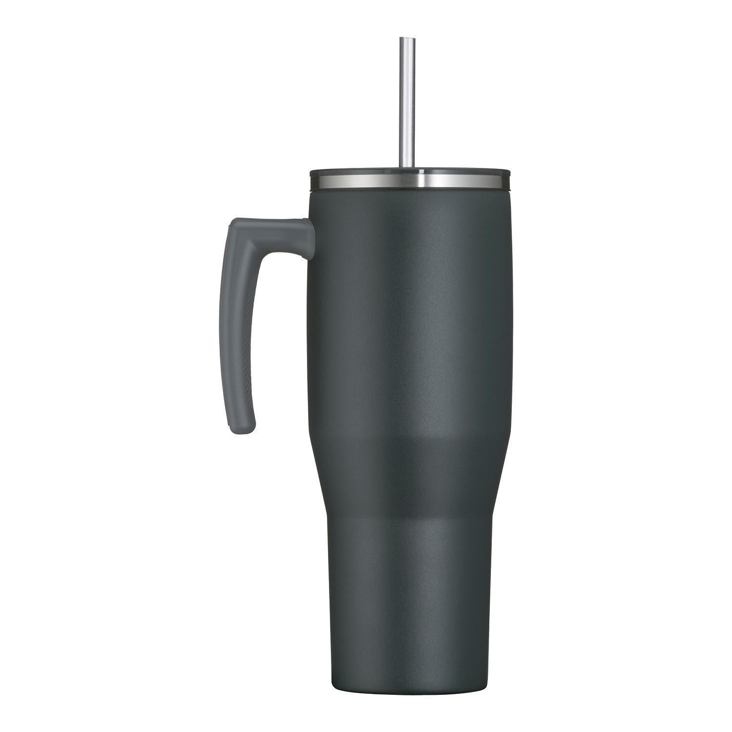 Thermos Copo Térmico Aruba com Canudo -1,1L preto, ideal para manter bebidas frias e quentes com isolamento a vácuo.