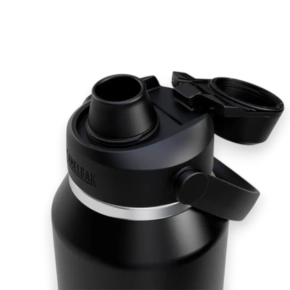 Detalhe da tampa da Garrafa Térmica Thrive Camelbak 1,18L, destacando o design premium para hidratação eficiente.