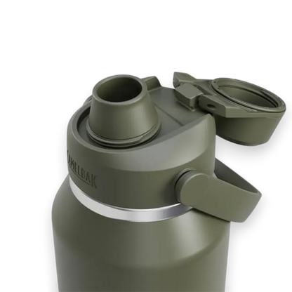 Detalhe da tampa da Garrafa Térmica Thrive Camelbak 1,18L com isolamento de longa duração, ideal para manter líquidos quentes ou frios por horas.