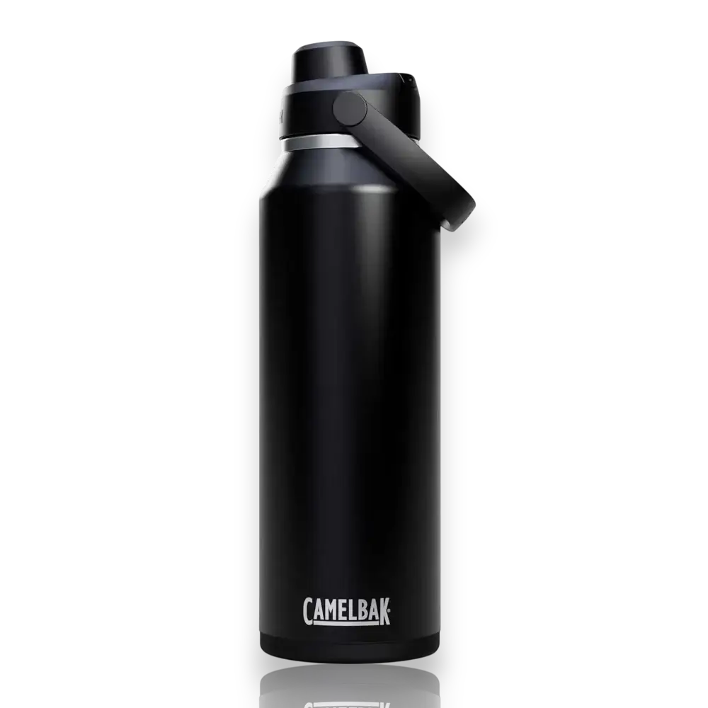 Garrafa Térmica Thrive Camelbak 1,18L preta, design premium para manter bebidas quentes por 10h ou frias por 34h.