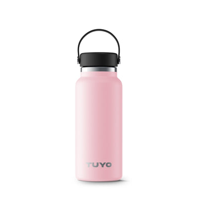 Garrafa Térmica Tuyo - 1000ml rosa com isolamento a vácuo, mantém bebidas quentes por 12h e frias por 24h, lid compacto e alça prática.