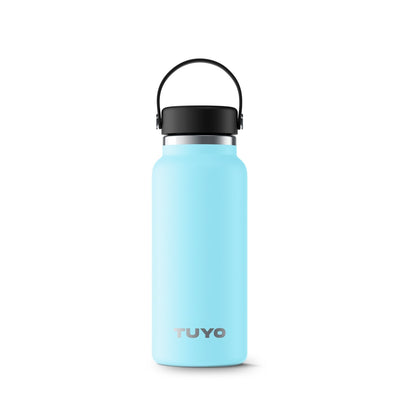 Garrafa Térmica Tuyo - 1000ml em inox azul com capacidade para manter líquidos quentes por 12h e frios por 24h.