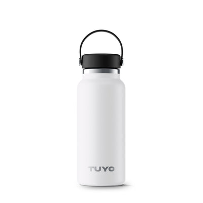 Garrafa Térmica Tuyo - 1000ml branca, mantém bebidas quentes por 12h e frias por 24h, design em inox e alta capacidade.
