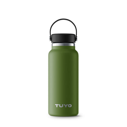 Garrafa Térmica Tuyo - 1000ml verde em inox, mantém líquido quente por 12h e frio por 24h, ideal para o dia a dia.