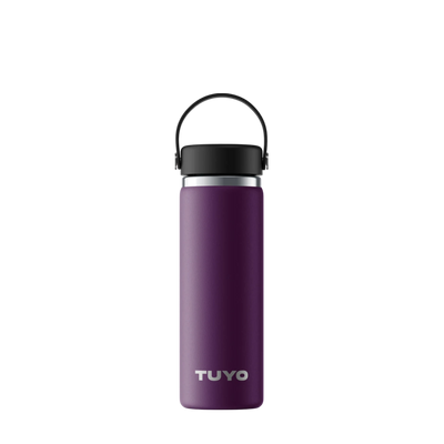 Garrafa Térmica Tuyo - 600ml roxa em aço inox com design moderno, mantendo bebidas quentes por 12h e frias por 24h.