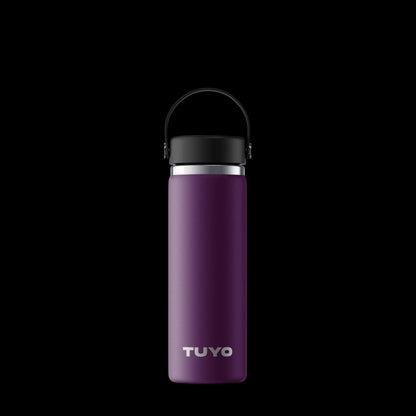 Garrafa Térmica Tuyo - 600ml roxa em aço inox com design moderno, mantendo bebidas quentes por 12h e frias por 24h.