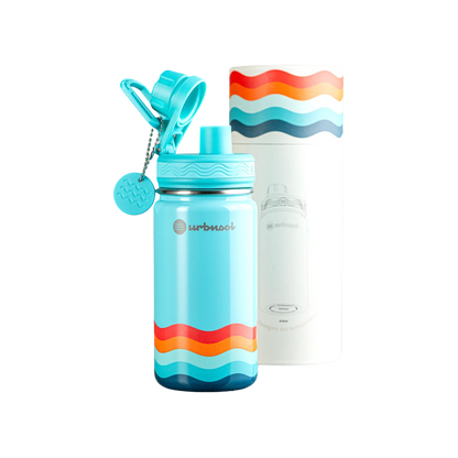 Garrafa Térmica Urbnsol 414ml - Core e Waves com design divertido e performance térmica, ideal para crianças. Edição Limitada 2024.