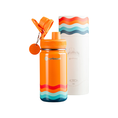 Garrafa Térmica Urbnsol 414ml - Core e Waves com design colorido, ideal para crianças, mantendo bebidas quentes e frias por horas.