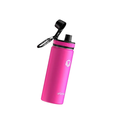 Garrafa Térmica Urbnsol Tradicional - 532ml rosa com protetor de silicone, mantém bebidas quentes por 12h e frias por 24h.